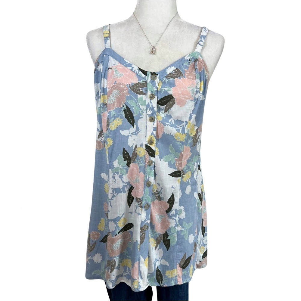Torrid NEWCami Fit and Flare Rayon Slub Button Front Floral Blue Med Large 10